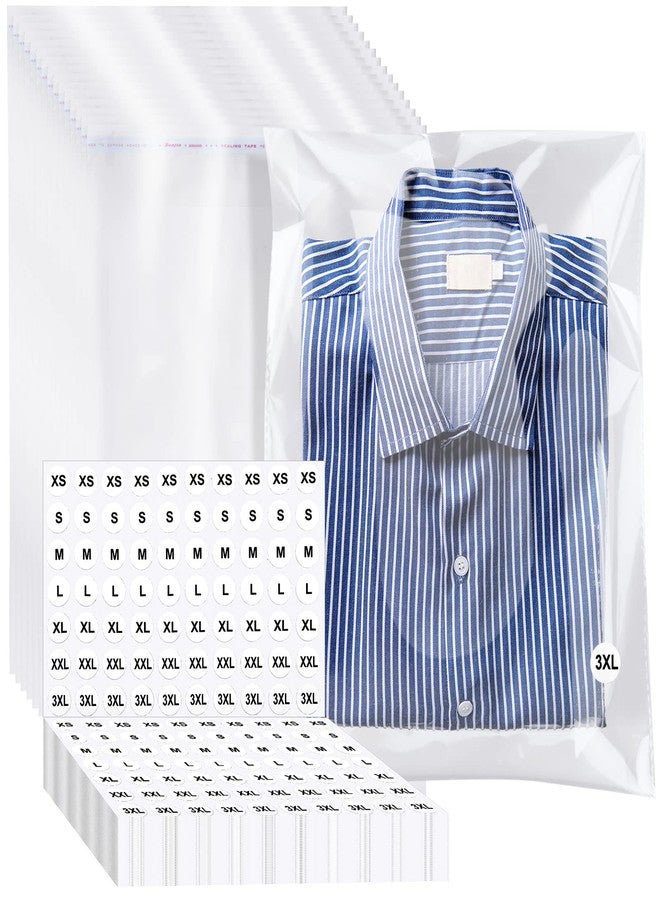PerKoop 400 Pcs 10"x13" Plastic Clear T Shirt Bags with 1400 Pcs Clothing Size Stickers Cellophane Self Adhesive Clear T Shirt Bags for Packaging Resealable Clothing Package for Jeans Small Business - Image 1